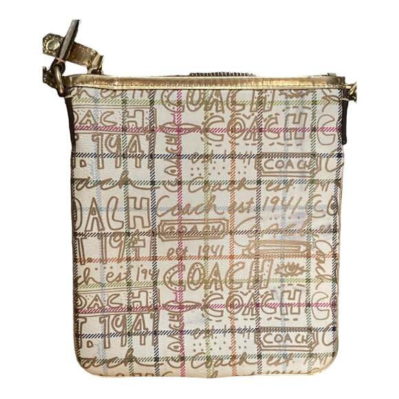 COACH Script Signature Graffiti Small Crossbody Bag Khaki Metallic Canvas Y2K - Picture 6 of 12